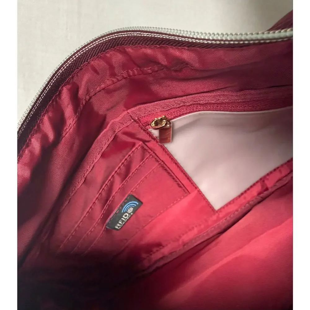 Nordace Siena Hobo Crossbody Bag Purse Burgundy RFID Travel Brown Strap